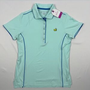 Masters Magnolia Lane Tech Golf Polo Shirt Women's Small Aqua Blue Masters Logo